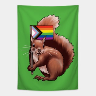 Squirrel with a Progress Pride Flag Tapestry