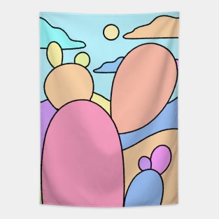 Pastel Cactus desert Cute Landscape Tapestry