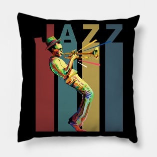 Jazz, Retro design with a jazz trumpet player Pillow