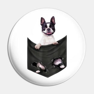 Boston Terrier Dog In Pocket Pin