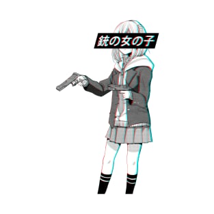 GUN GIRL GLITCH SAD JAPANESE ANIME AESTHETIC T-Shirt