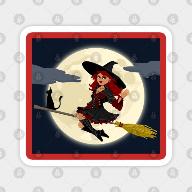 Halloween Flying Witch On Broom Magnet by holidaystore