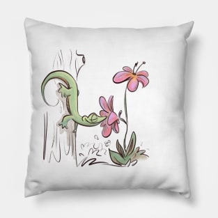 Gecko smelling flowers Pillow