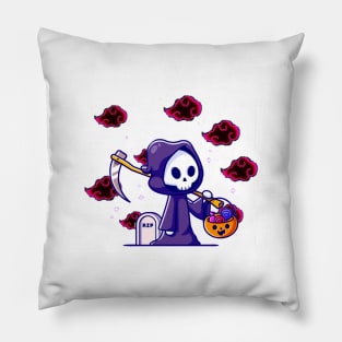 Midnight Stroll of the Grim Reaper: A Haunting Tale Pillow