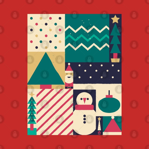 The Shapes of Christmas Collage of Holiday Colors and Characters by TJWDraws