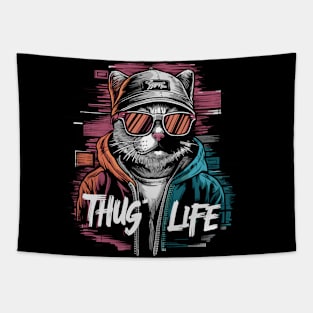 Thug Life Cat Design in Bold Colors Tapestry