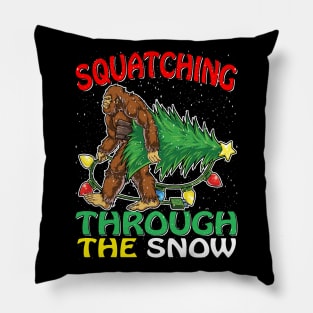 Sasquatch Christmas Squatching Bigfoot Xmas Tree Light T-Shirt Pillow