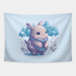 watercolor rabbit in snow sticker Tapestry