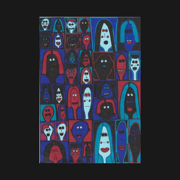 36 Faces in Blue and Red by JaySnellingArt