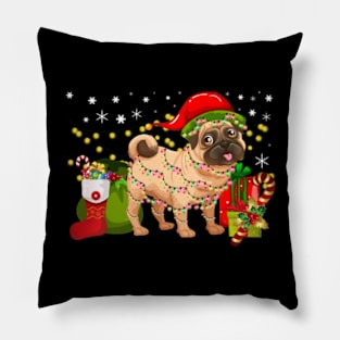 Pug Christmas Lights Funny Pug For Christmas Pillow