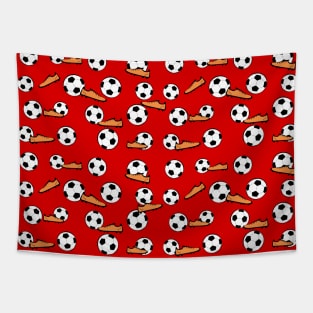 Football / Soccer - Balls & Boots Seamless Pattern on Red Background Tapestry