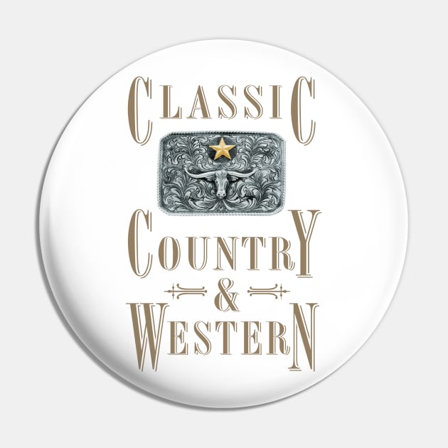 Classic Country & Western (Longhorn Star Belt Buckle) Pin by PLAYDIGITAL2020