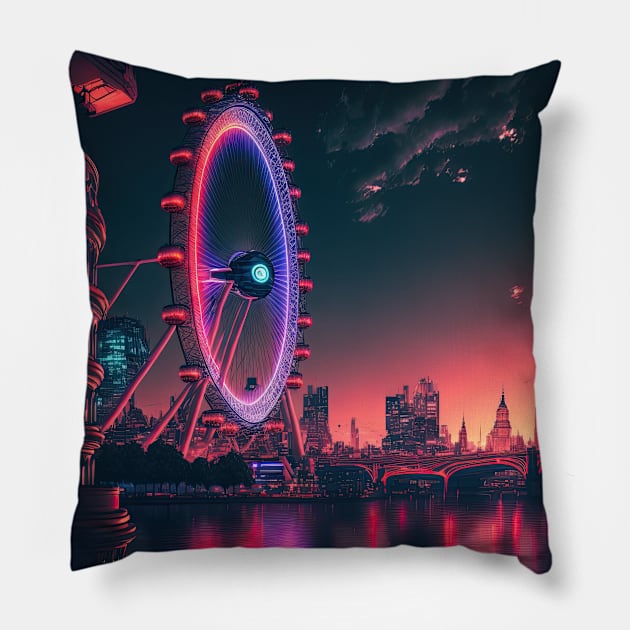 London eye Cyberpunk style Pillow by Art8085