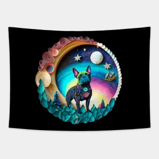 French Bulldog Frenchie Full Moon Galaxy Stars Trees Artwork Tapestry