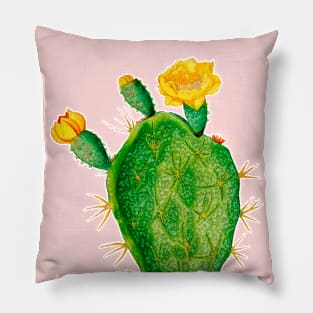 Yellow cactus flower with thorns Pillow