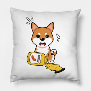 Funny orange dog spills a jar of mustard Pillow