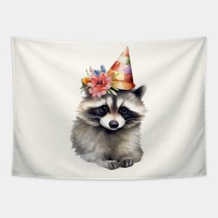 Raccoon Princess in floral cone hat Tapestry