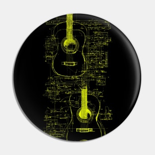 Neon Yellow Acoustic Guitar Da Vinci blueprint Pin