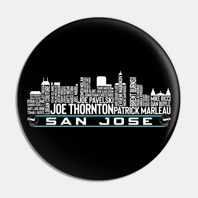 San Jose Hockey Team All Time Legends, San Jose City Skyline Pin by Legend Skyline