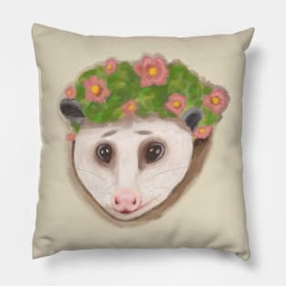 Cottage core opossum with flower crown Pillow