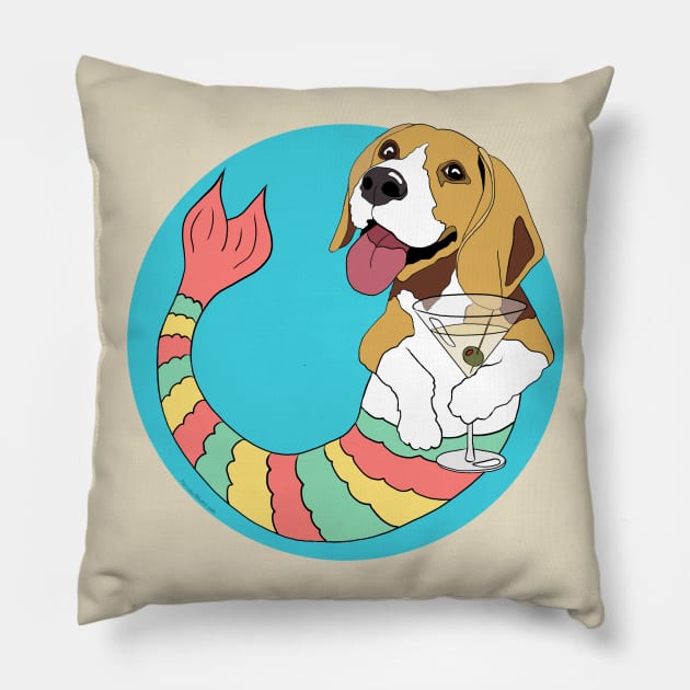 Quincy the Beagle Mermutt Pillow by abrushwithhumor