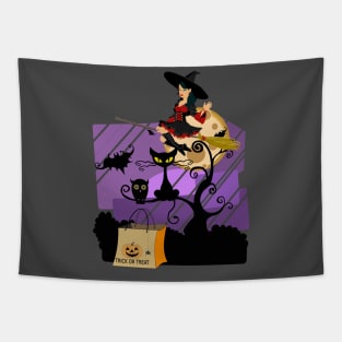 Trick Or Treat Halloween Witch Tapestry