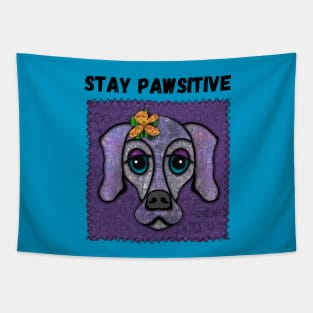 Stay Pawsitive Cute Purple Dog face Patch-style Tapestry