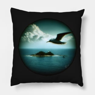 Seagull Island Ocean Scene - Sea Life Pillow