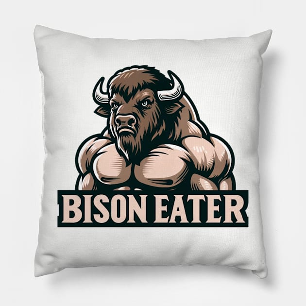 Bison Eater Carnivore Diet Bodybuilding Pillow by Operate Dangerously Apparel