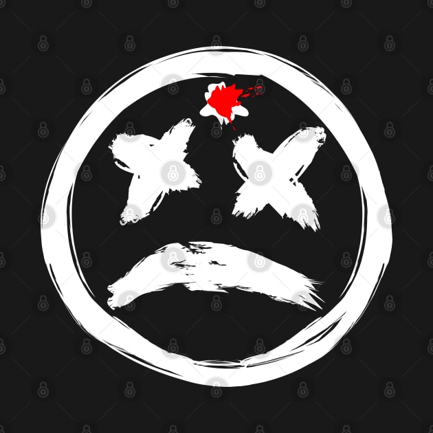 Bloody Gun Shot Dead Smiley Face Frowning by INpressMerch