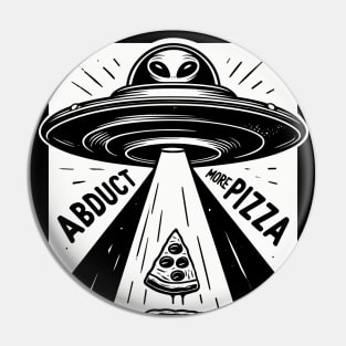 Alien UFO Pizza Abduction Linocut Pin