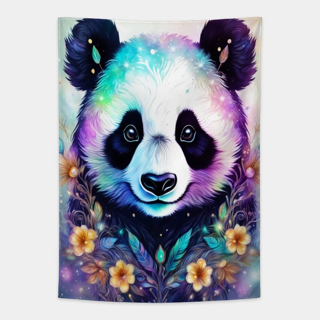 Fantasy, Watercolor, Panda Bear With Flowers and Butterflies Tapestry by BirdsnStuff