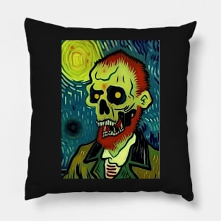 TEAL BACKGROUND ZOMBIE IN VAN GOGH STYLE Pillow