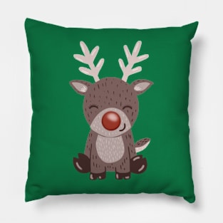 Cute Christmas Reindeer Rudolph Holiday Pillow