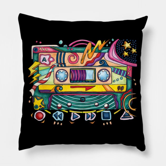 80s cassette tape with pop colors Pillow by NadiaChevrel