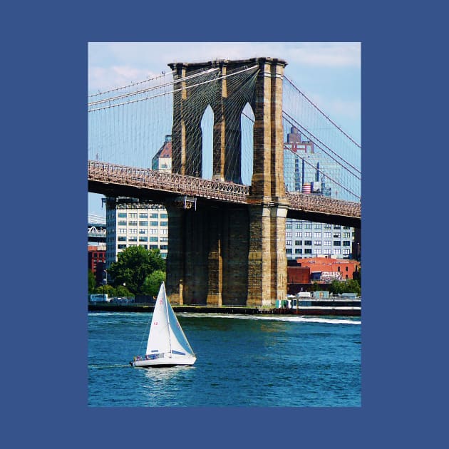 Manhattan NY - Sailboat by the Brooklyn Bridge by SusanSavad