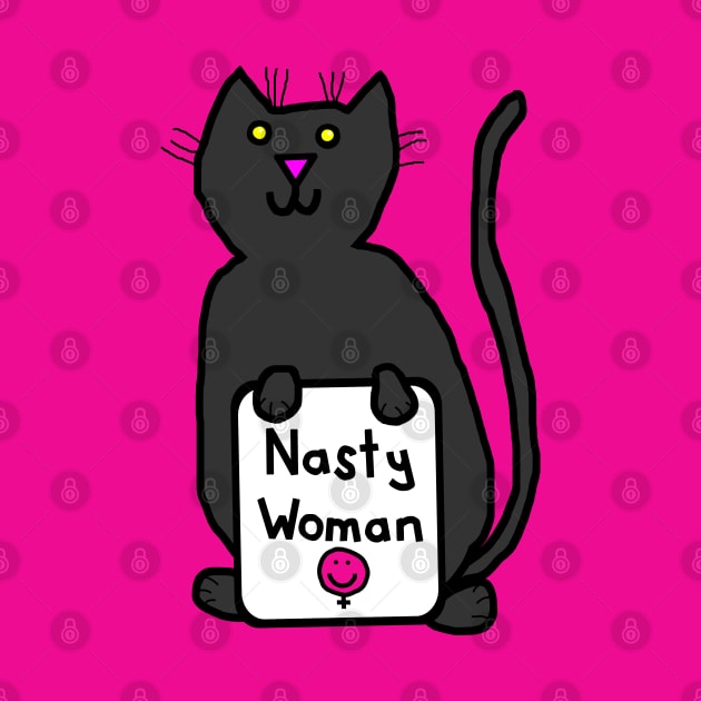 Cute Cat with Nasty Woman Sign Supports Kamala Harris by ellenhenryart