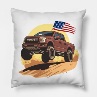 F150 car truck offroad jump on desert brown Pillow