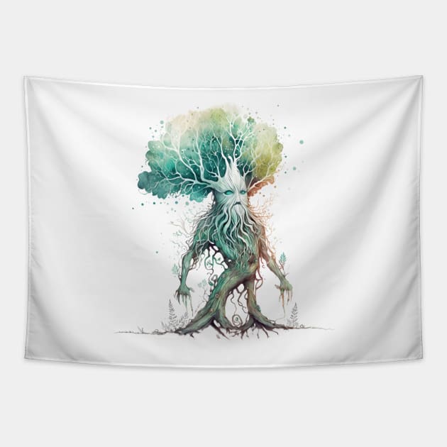 Tree Ent - Watercolor Art - White - Fantasy Tapestry by Fenay-Designs