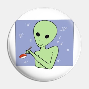 Alien Eating Sushi Meme Funny UFO ET Anime Logo Pin