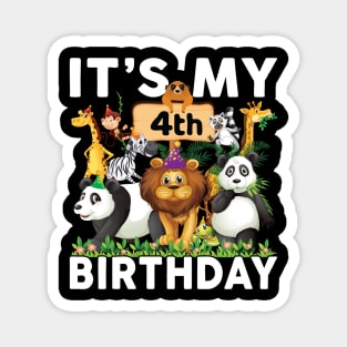 Safari Zoo Animals Lover Birthday Shirt Its My 4th Birthday Magnet