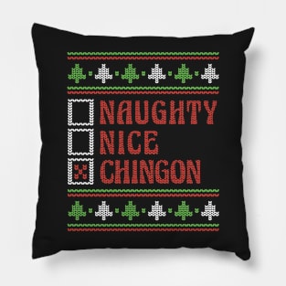 Retro Naughty Nice Chingon Ugly Xmas Sweater Style Pillow