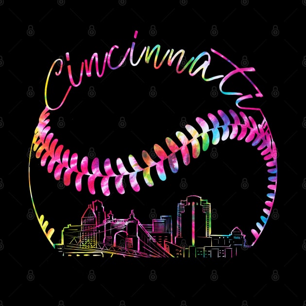 Cincinnati, tie dye, skyline, baseball team by Sandra Holloman