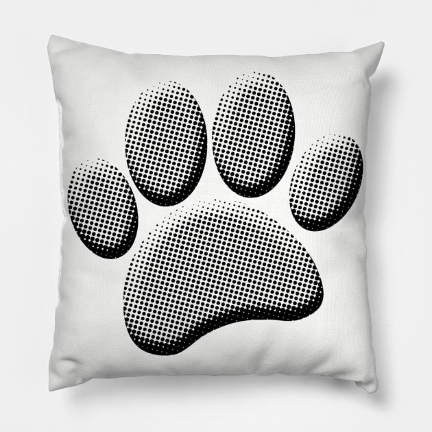 Newsprint Halftones Cartoon Dog Paw Prints Pillow by Braznyc