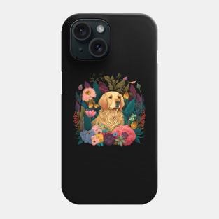 Golden Retriever Dog, Floral Ornament, Dog Lover Phone Case