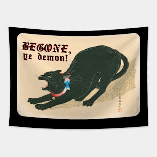 Begon Ye Demon! Silly Hissing Black Cat Design Tapestry