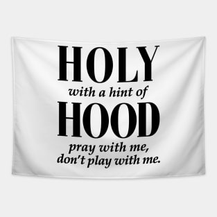 HOLY WITH HINT OF HOOD - BLACK ON WHITE Tapestry