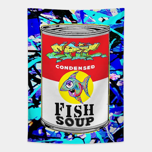 pop art fish soup 77 Tapestry by LowEndGraphics