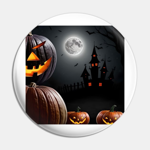 Halloween Pumpkin & Castle Study Pin by Oldetimemercan