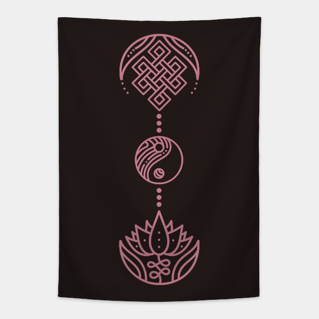 Spiritual Symbols - Yin Yang - Lotus - Unalome - Pink Tapestry by HalfPastStarlight